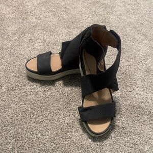 Dr. Scholl's Black Elastic Strap Wedge Sandals